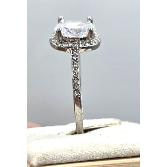 Oval Shape Faux Diamond Solitaire RIng With Accents Engagement Rings - 10 - Picture 3 of 6